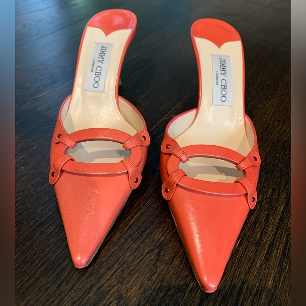 Jimmy Choo Size 37 Salmon / Orange Pointy Toe Mules